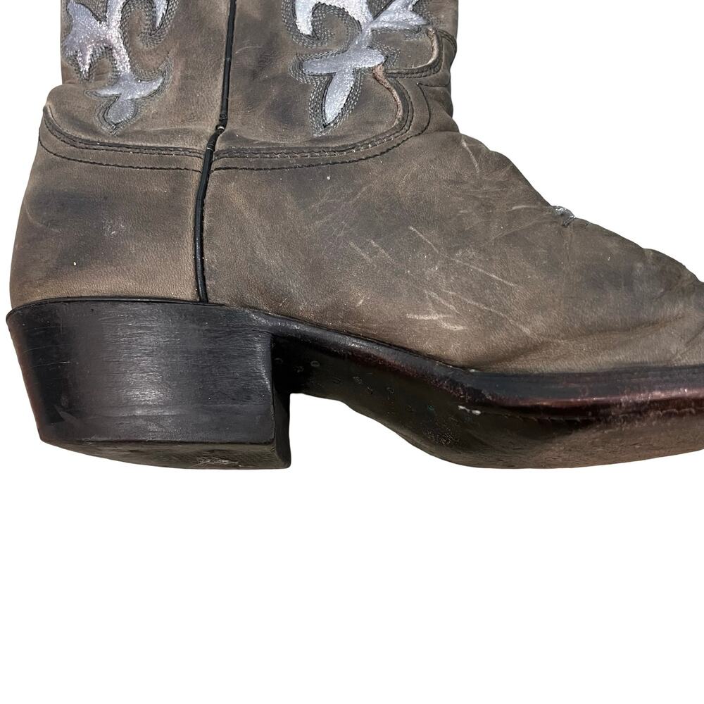 Justin Brown SIlver Leather Western Cowboy Boots Men's sz 7.5 D Women's size 9.5 - Picture 6 of 10